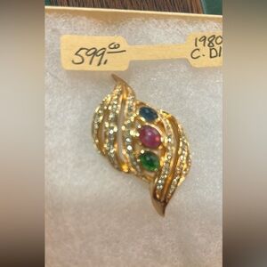 Christian Dior 1980’s brooch -Tone Multi-Gem Leaf Brooch -